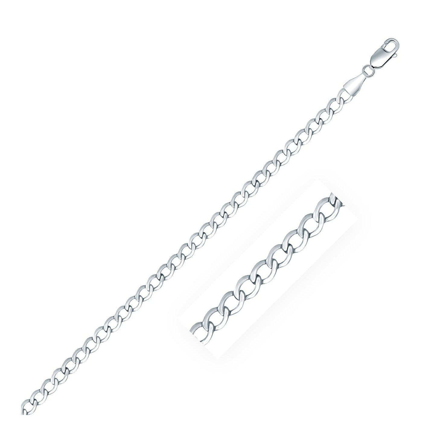 Rhodium Plated 3.7mm Sterling Silver Curb Style Chain Bids.com