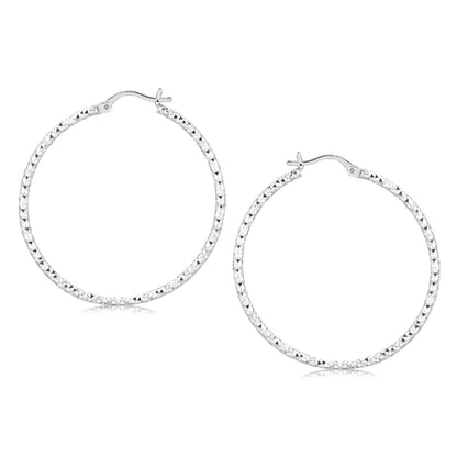 Sterling Silver Rhodium Plated Large Faceted Style Hoop Earrings Bids.com