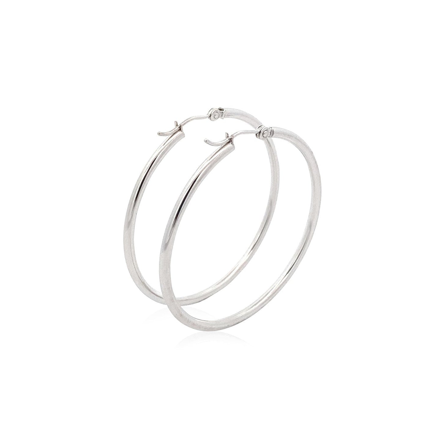 14k White Gold Polished Hoop Earrings (40 mm) Bids.com