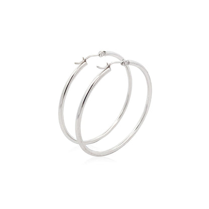 14k White Gold Polished Hoop Earrings (40 mm) Bids.com