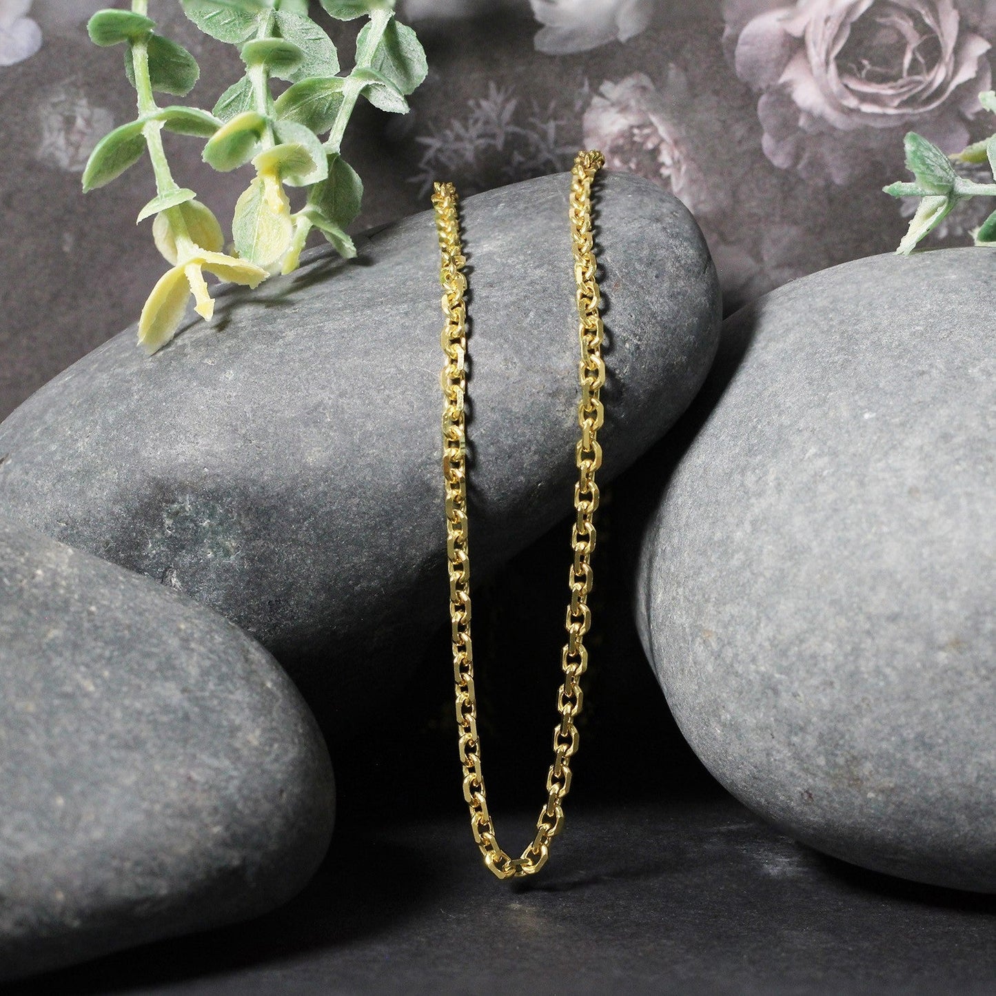3.1mm 14k Yellow Gold Diamond Cut Cable Link Chain Bids.com