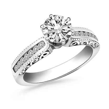 14k White Gold Channel Set Engagement Ring with Engraved Sides Bids.com