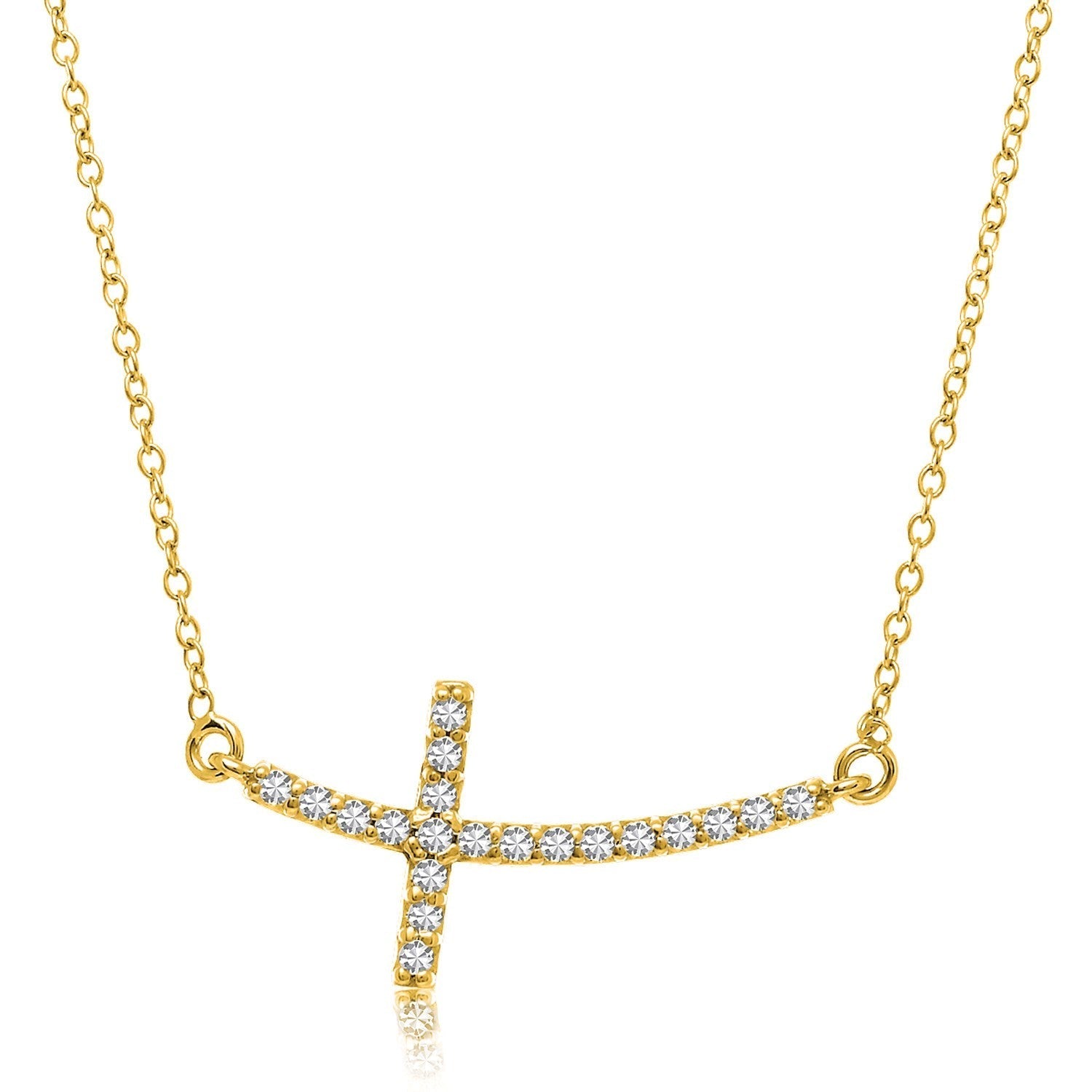 14k Yellow Gold Curved Crucifix Diamond Accented Necklace (.21cttw) Bids.com