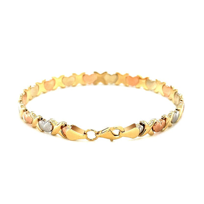 14k Tri-Color Gold Fancy Satin Heart Line Bracelet Bids.com