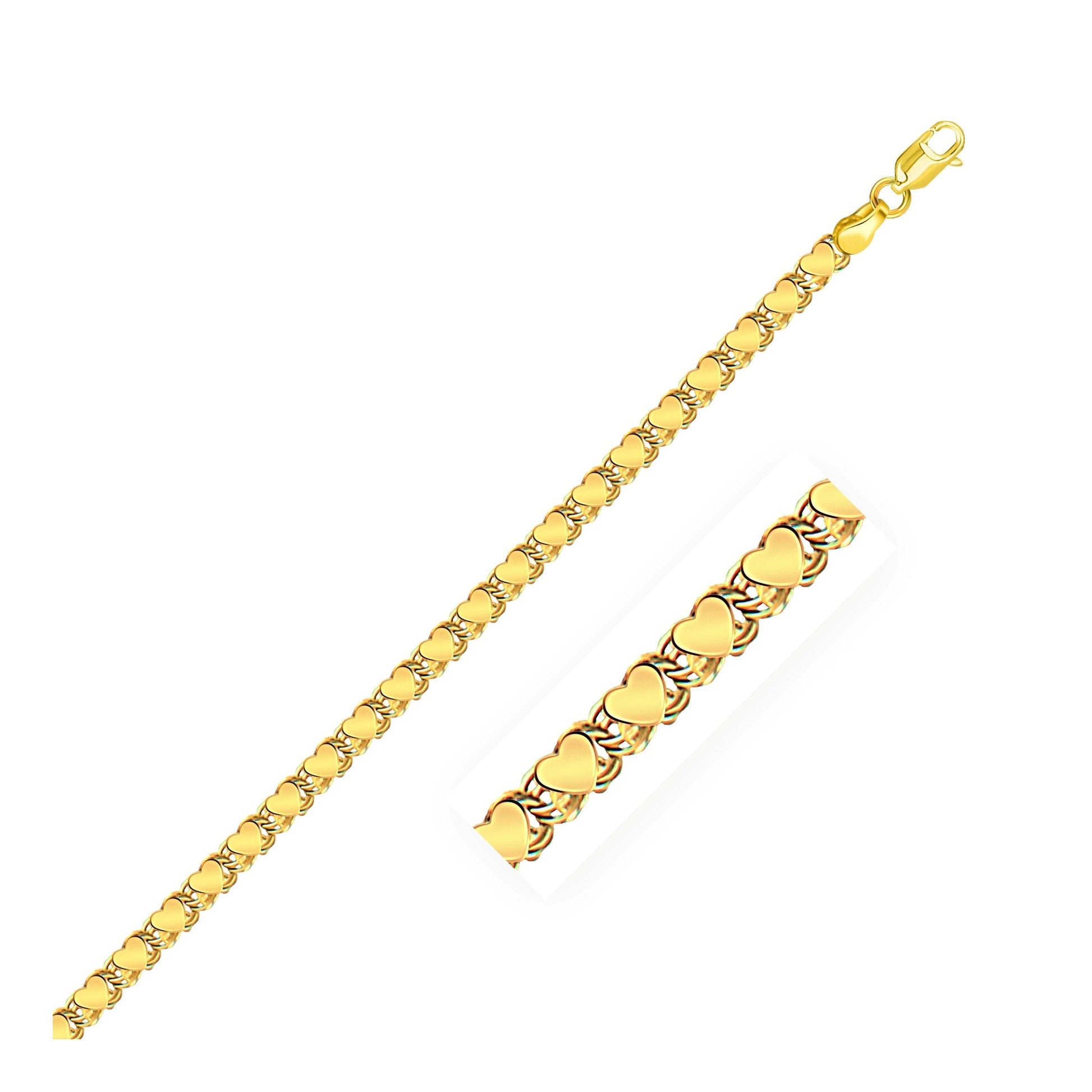 3.3mm 14k Yellow Gold Heart Anklet Bids.com