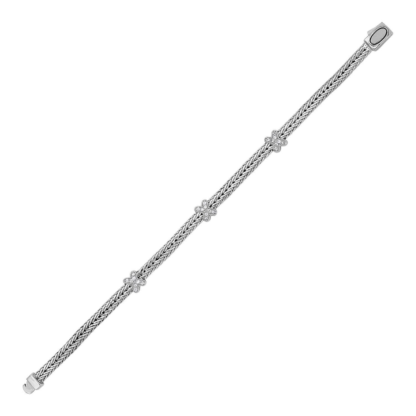 Woven Rope Bracelet with White Sapphire X Accents in Sterling Silver Bids.com