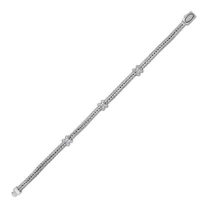 Woven Rope Bracelet with White Sapphire X Accents in Sterling Silver Bids.com