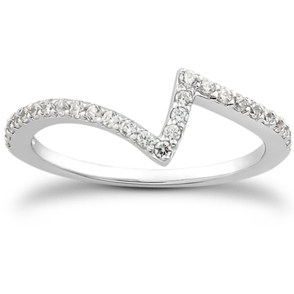 14k White Gold Fancy Zig Zag Pave Diamond Wedding Ring Band Bids.com