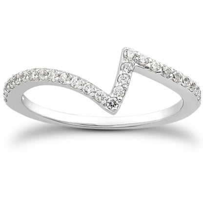 14k White Gold Fancy Zig Zag Pave Diamond Wedding Ring Band Bids.com