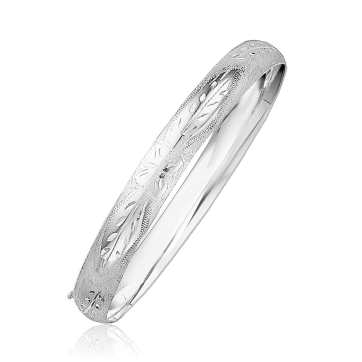 Classic Floral Carved Bangle in 14k White Gold (8.0mm) Bids.com