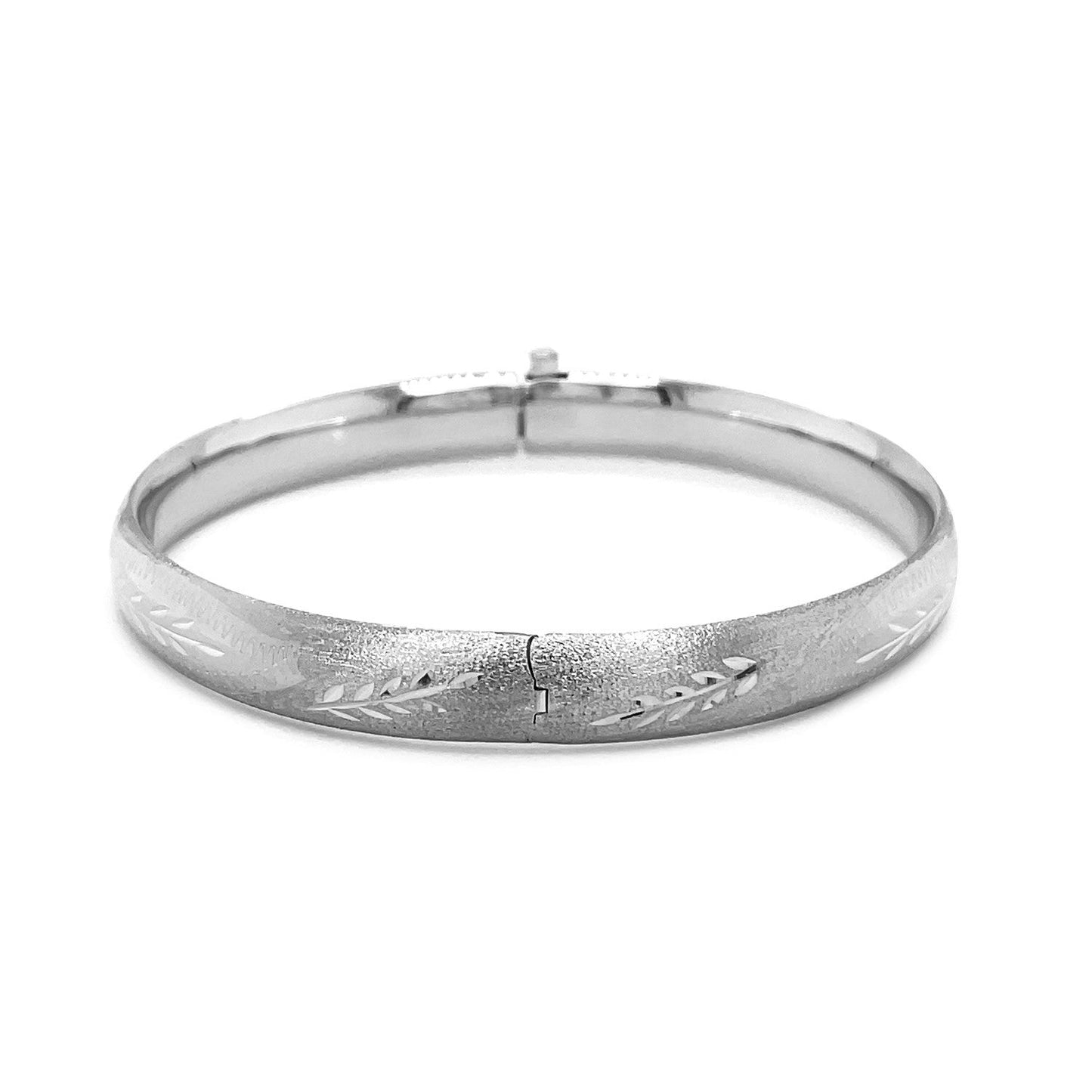 Classic Floral Carved Bangle in 14k White Gold (8.0mm) Bids.com