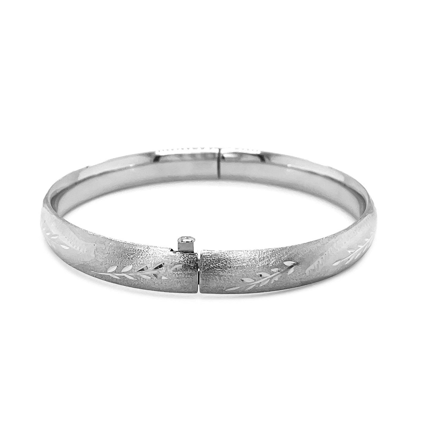 Classic Floral Carved Bangle in 14k White Gold (8.0mm) Bids.com