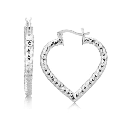 Sterling Silver Rhodium Plated Heart Style Hoop Diamond Cut Earrings Bids.com