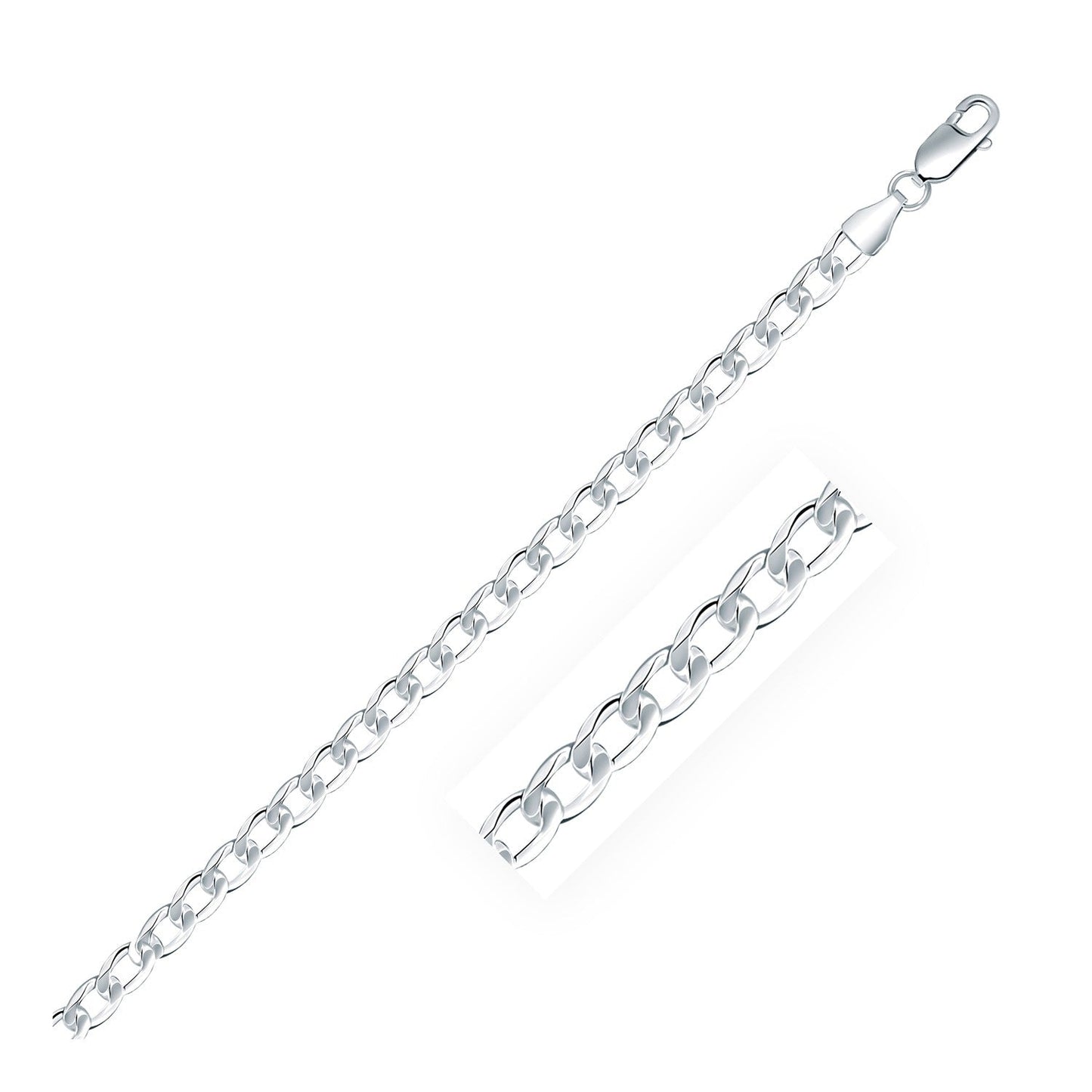 Rhodium Plated 4.7mm Sterling Silver Curb Style Chain Bids.com