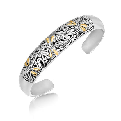 18k Yellow Gold and Sterling Silver Cuff with Dragonfly and Flourishes Bids.com