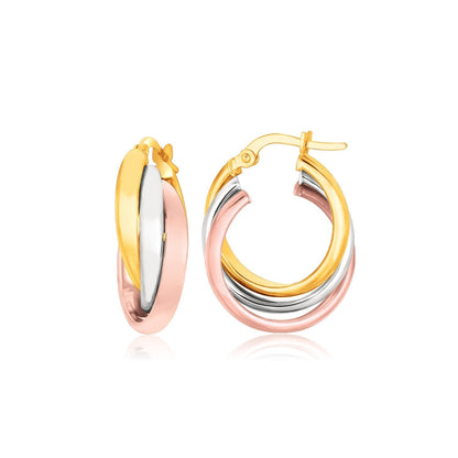 14k Tri-Color Gold Domed Tube Intertwined Earrings Bids.com
