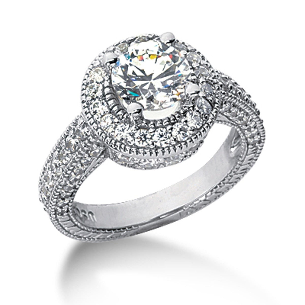 14k White gold Vintage Halo Diamond Semi-Mount Bids.com