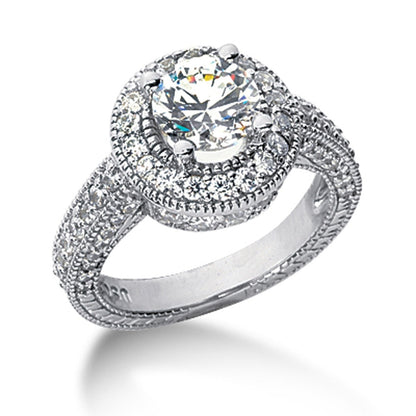 14k White gold Vintage Halo Diamond Semi-Mount Bids.com