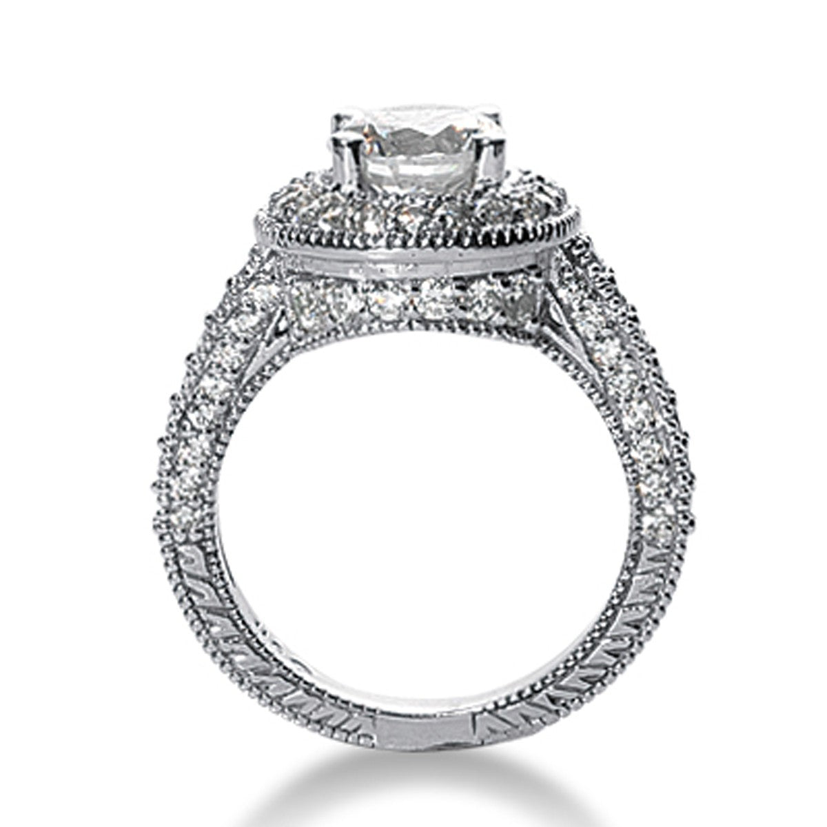 14k White gold Vintage Halo Diamond Semi-Mount Bids.com