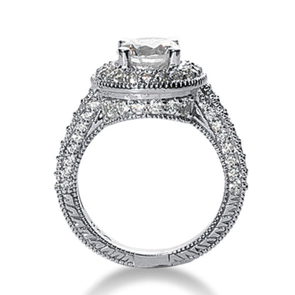 14k White gold Vintage Halo Diamond Semi-Mount Bids.com