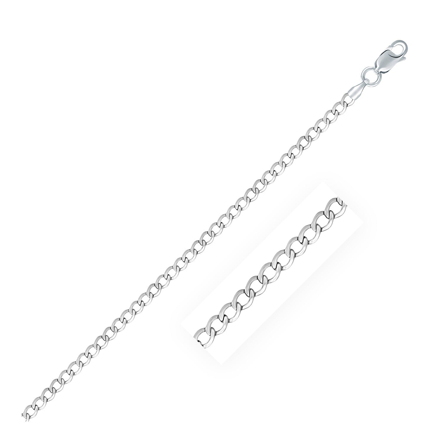 Rhodium Plated 3.0mm Sterling Silver Curb Style Chain Bids.com