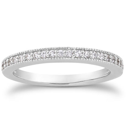 14k White Gold Pave Diamond Milgrain Wedding Ring Band Set 1/2 Around Bids.com