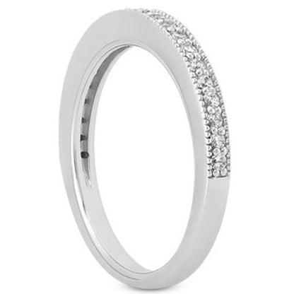 14k White Gold Pave Diamond Milgrain Wedding Ring Band Set 1/2 Around Bids.com