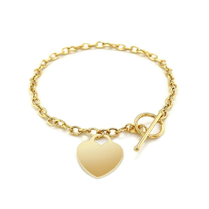 Toggle Bracelet with Heart Charm in 14k Yellow Gold Bids.com