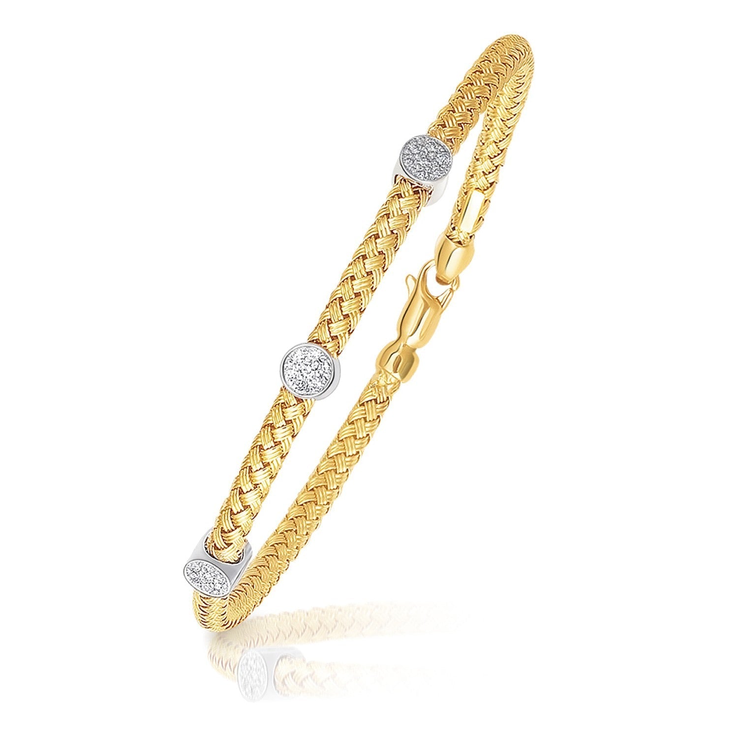 14k Two-Tone Gold Diamond Accent Station Basket Weave Bracelet Bids.com