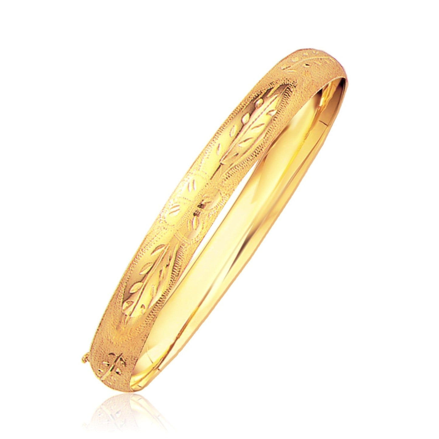 Classic Floral Carved Bangle in 14k Yellow Gold (8.0mm) Bids.com