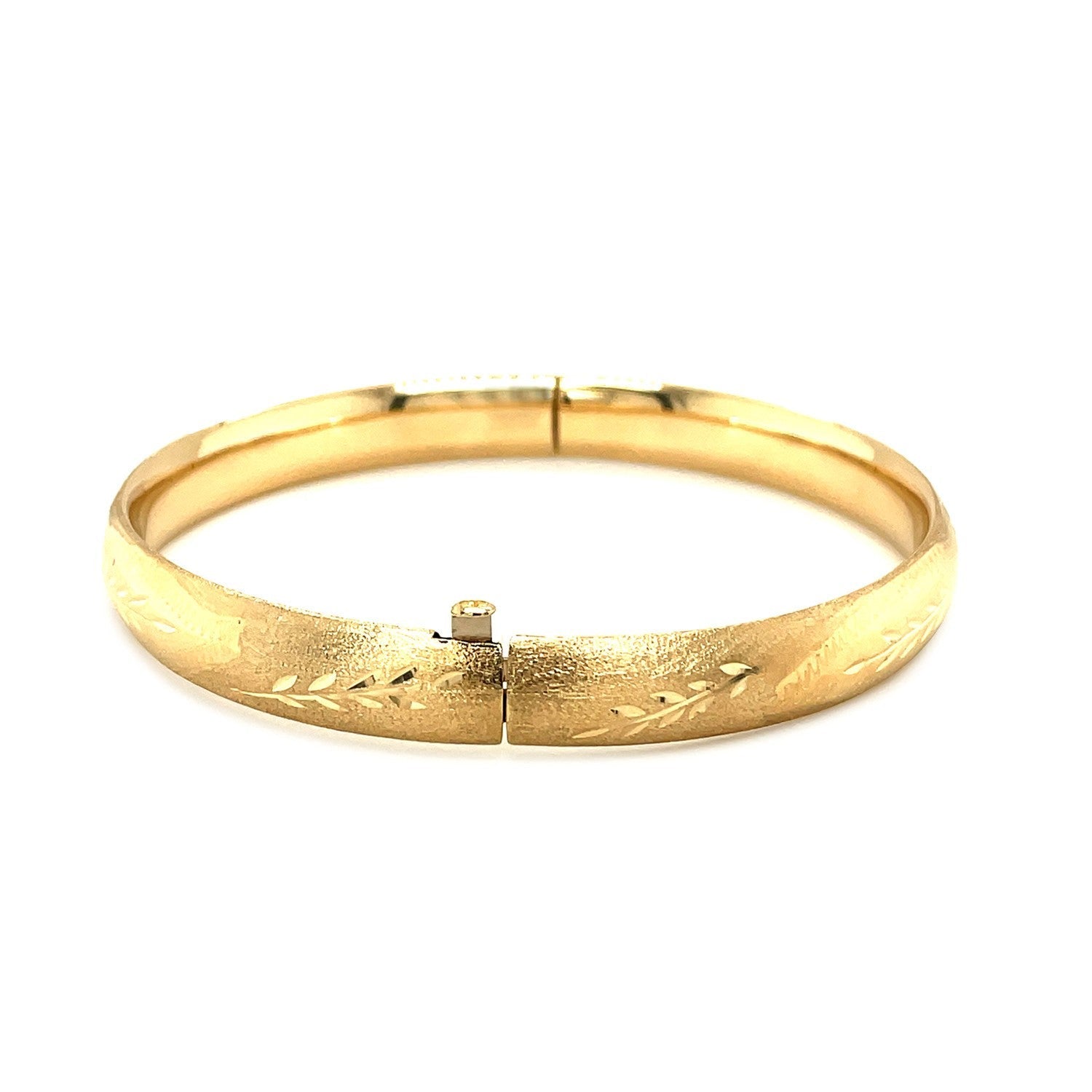 Classic Floral Carved Bangle in 14k Yellow Gold (8.0mm) Bids.com