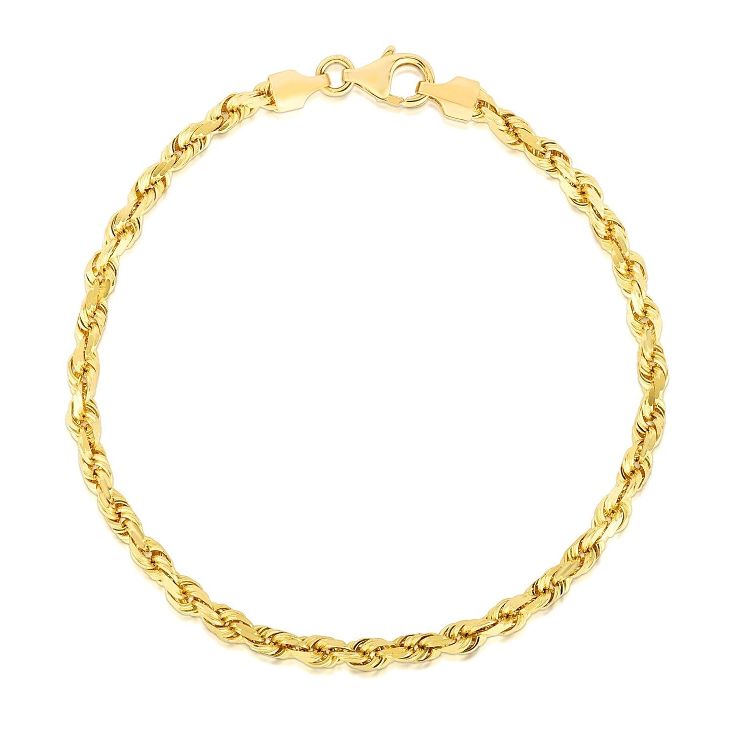 4.0mm 14k Yellow Gold Solid Diamond Cut Rope Bracelet Bids.com