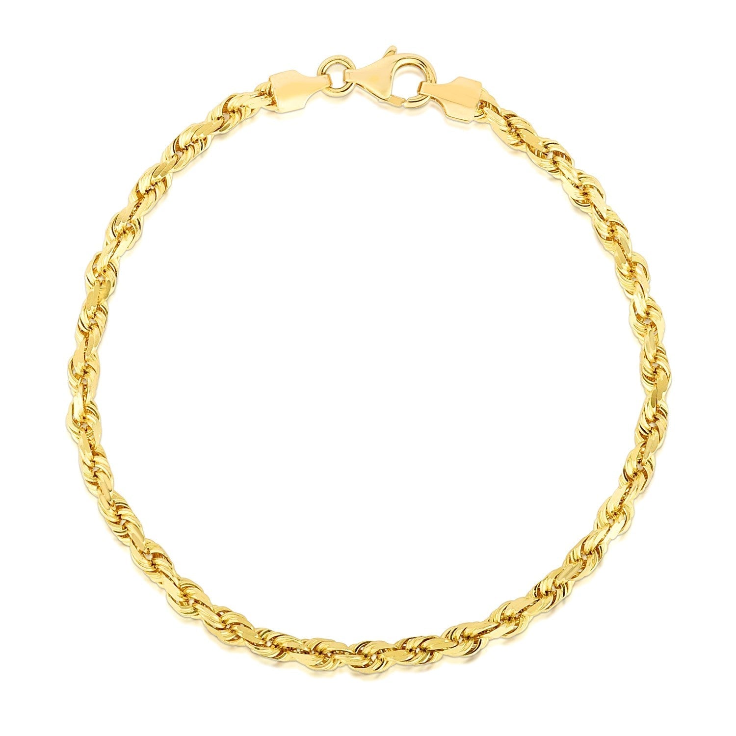 4.0mm 14k Yellow Gold Solid Diamond Cut Rope Bracelet Bids.com