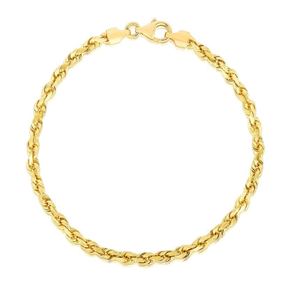 4.0mm 14k Yellow Gold Solid Diamond Cut Rope Bracelet Bids.com