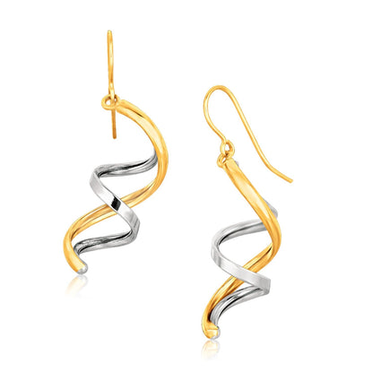 14k Two Tone Gold Double Helix Polished Dangling Earrings Bids.com