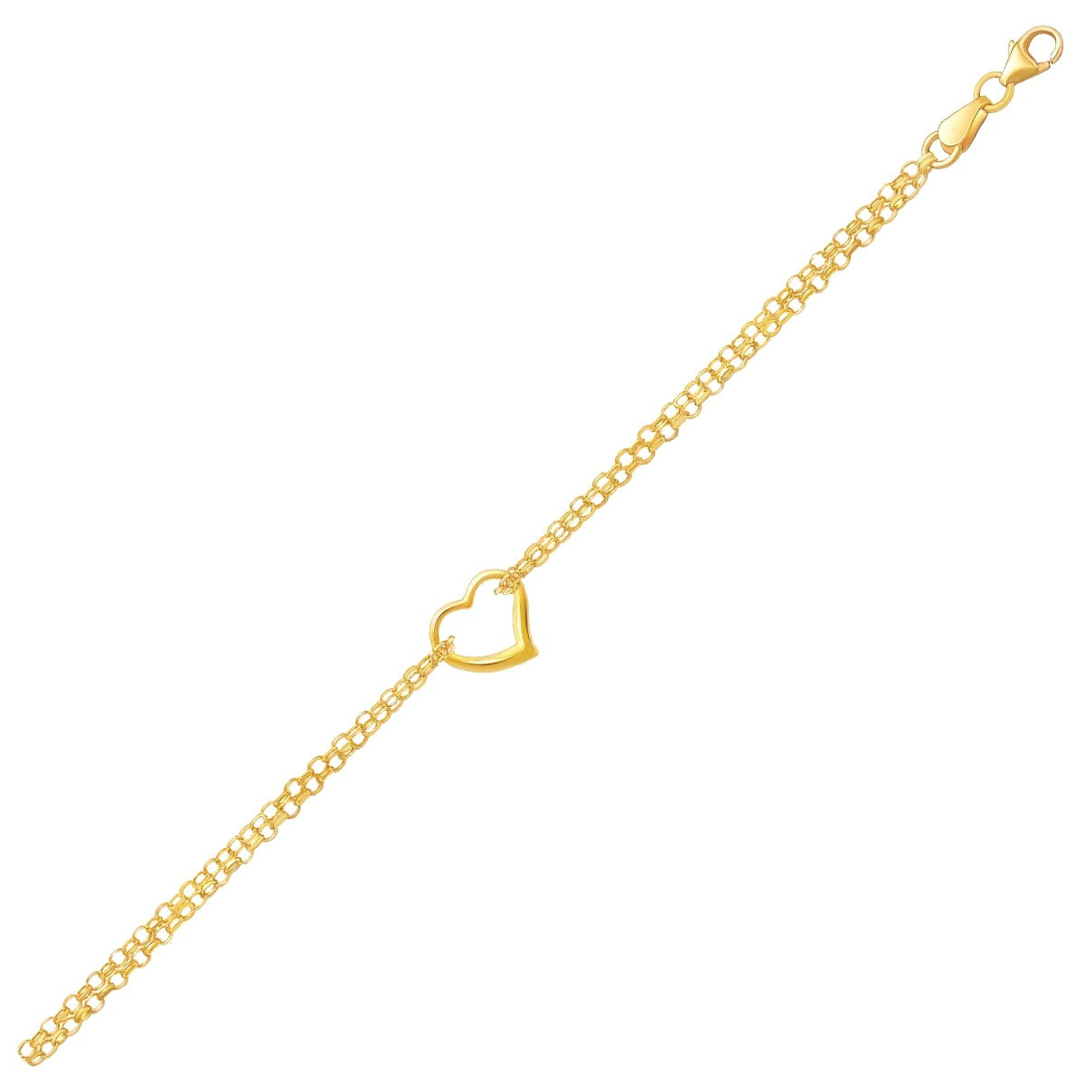 14k Yellow Gold Double Rolo Chain Anklet with an Open Heart Station Bids.com
