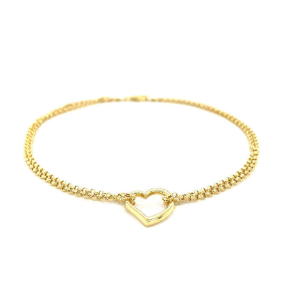14k Yellow Gold Double Rolo Chain Anklet with an Open Heart Station Bids.com