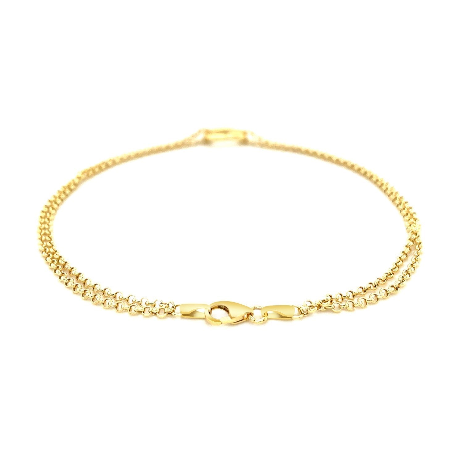 14k Yellow Gold Double Rolo Chain Anklet with an Open Heart Station Bids.com