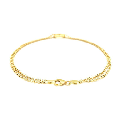 14k Yellow Gold Double Rolo Chain Anklet with an Open Heart Station Bids.com
