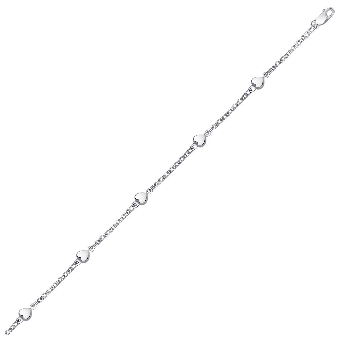 14k White Gold Anklet with Puffed Heart Design Bids.com