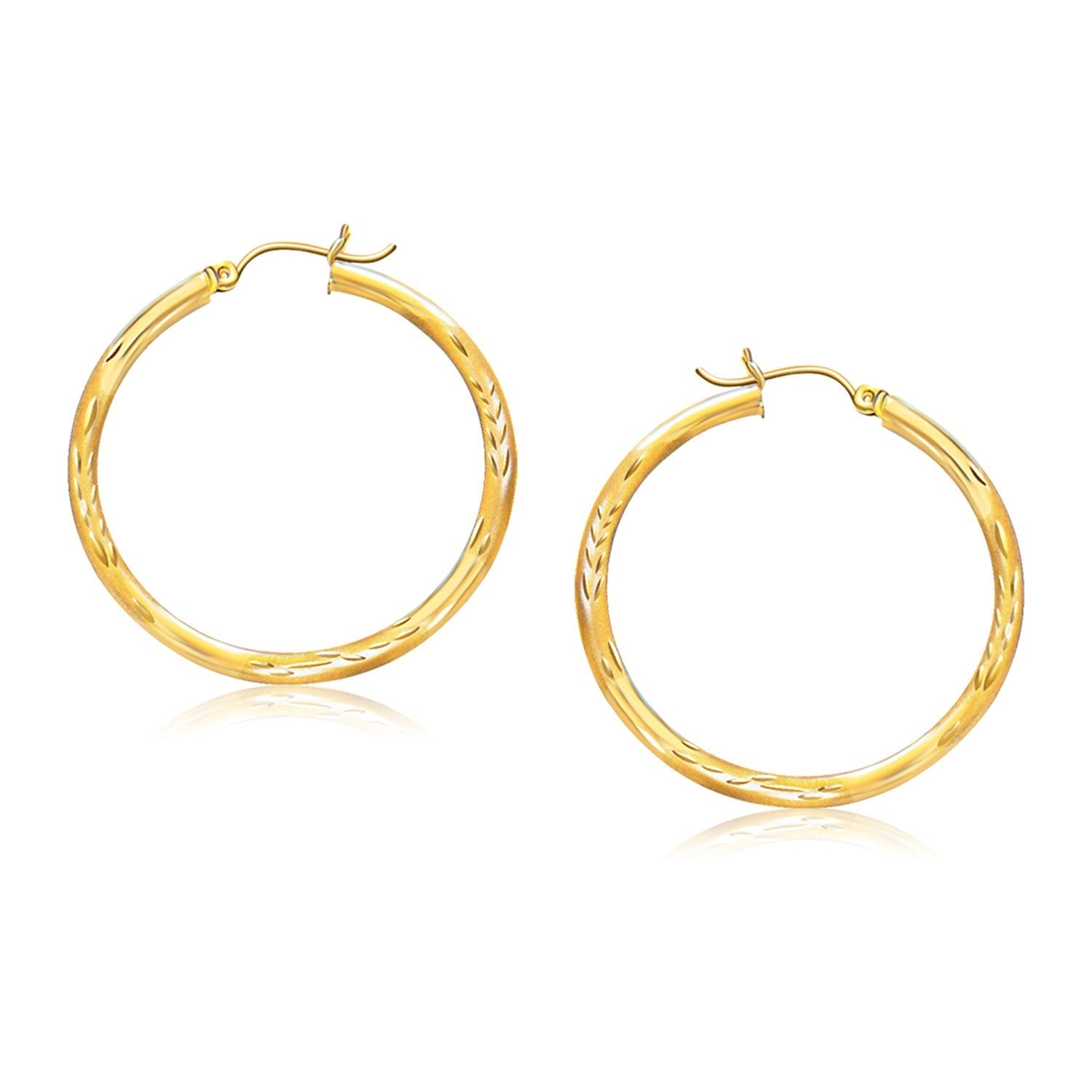 14k Yellow Gold Fancy Diamond Cut Hoop Earrings (35mm Diameter) Bids.com