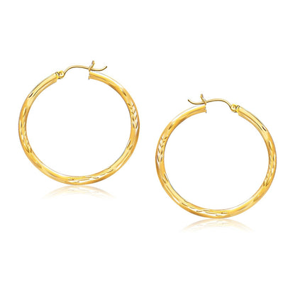 14k Yellow Gold Fancy Diamond Cut Hoop Earrings (35mm Diameter) Bids.com