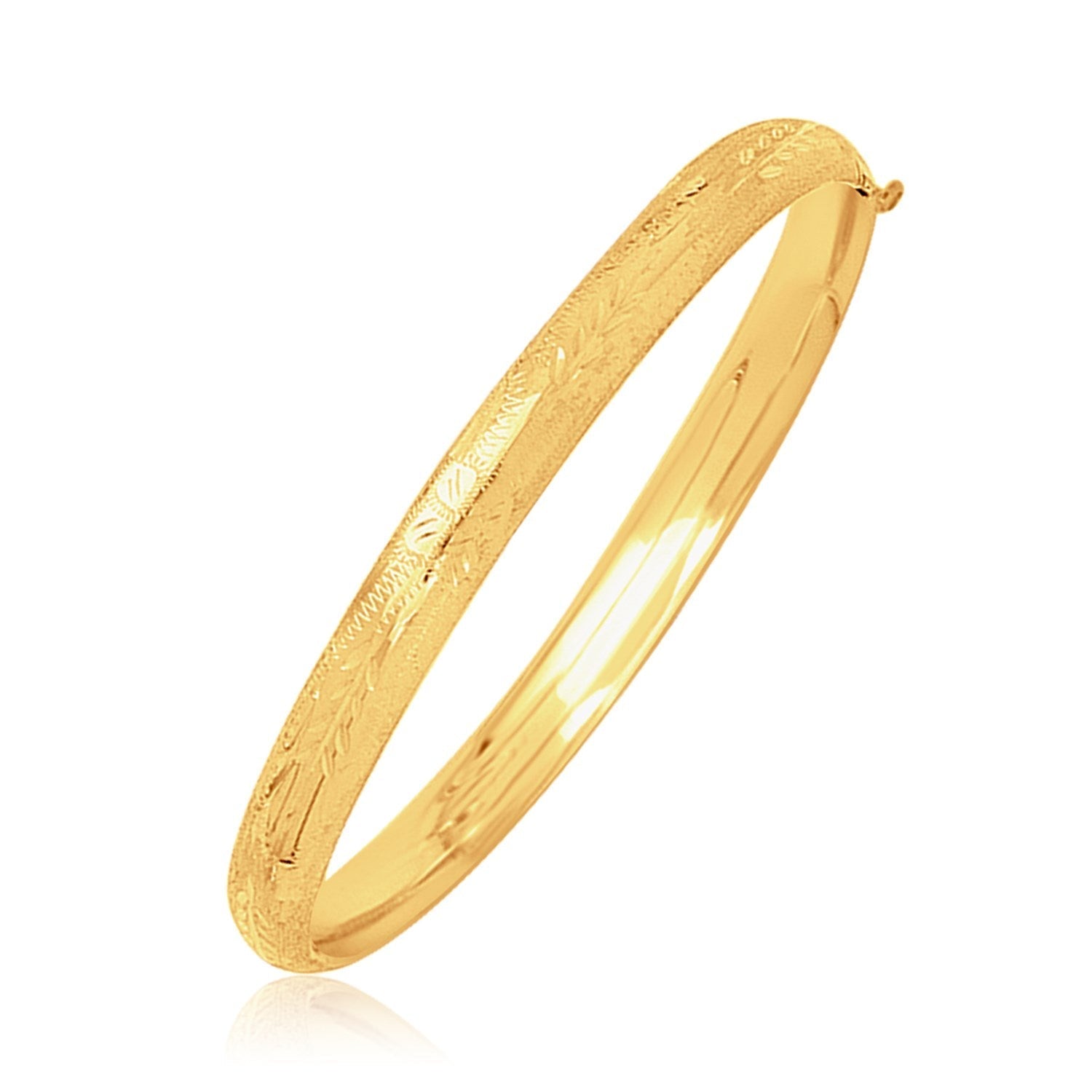 14k Yellow Gold Dome Motif Children's Bangle with Diamond Cuts Bids.com