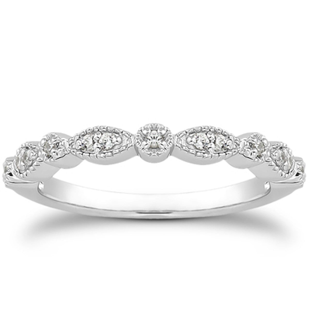 14k White Gold Vintage Look Fancy Pave Diamond Milgrain Wedding Ring Band Bids.com