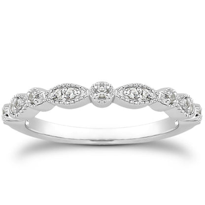14k White Gold Vintage Look Fancy Pave Diamond Milgrain Wedding Ring Band Bids.com
