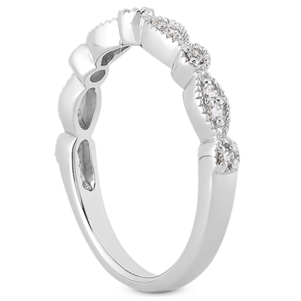 14k White Gold Vintage Look Fancy Pave Diamond Milgrain Wedding Ring Band Bids.com