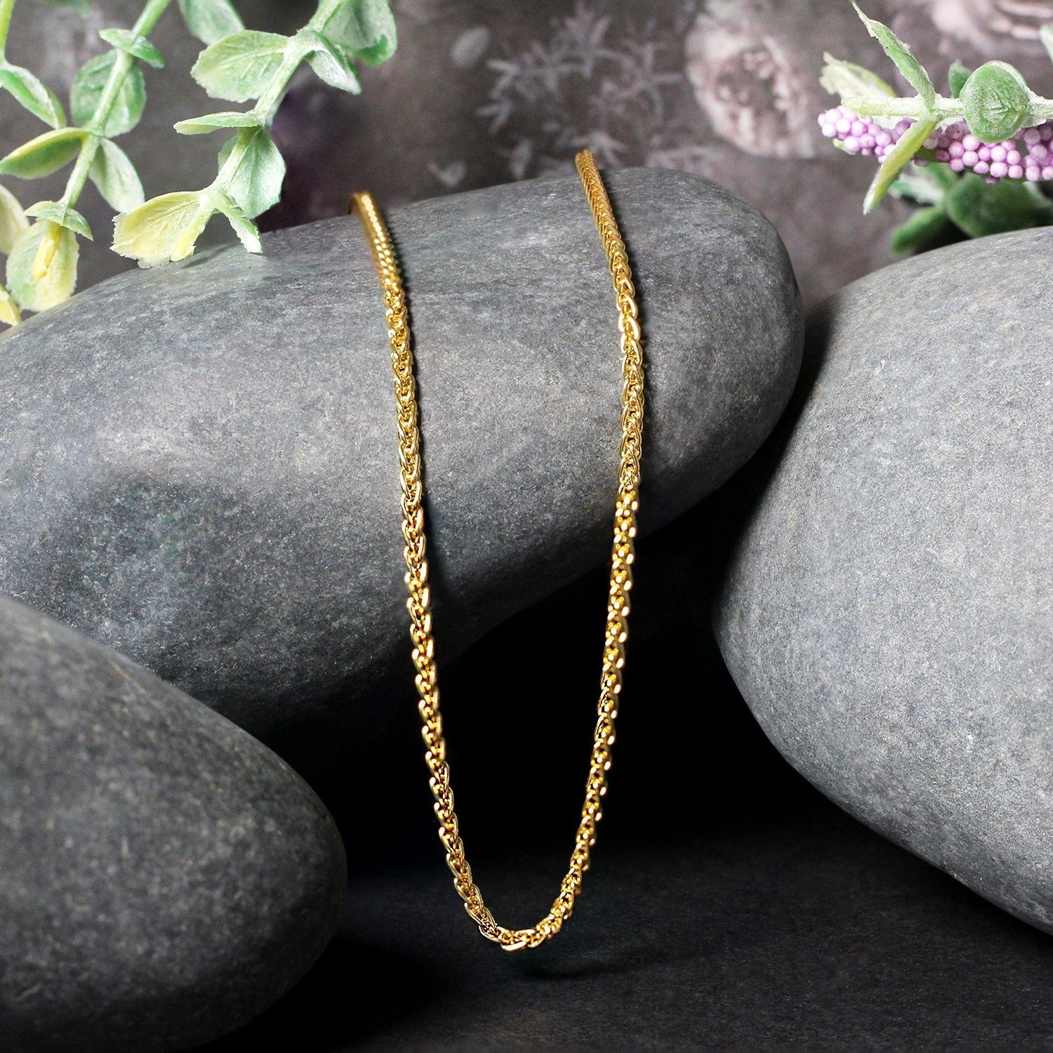 2.1mm 14k Yellow Gold Round Wheat Chain Bids.com
