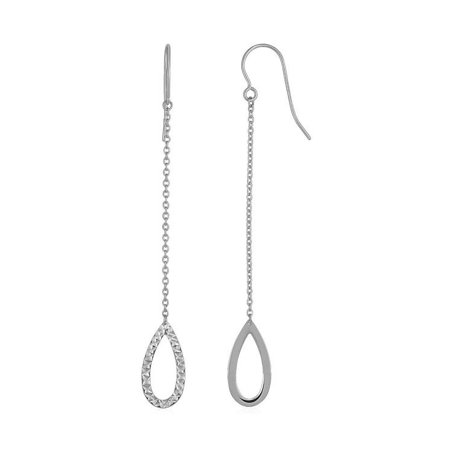 Textured Pear Shaped Long Drop Earrings in 14k White Gold Bids.com