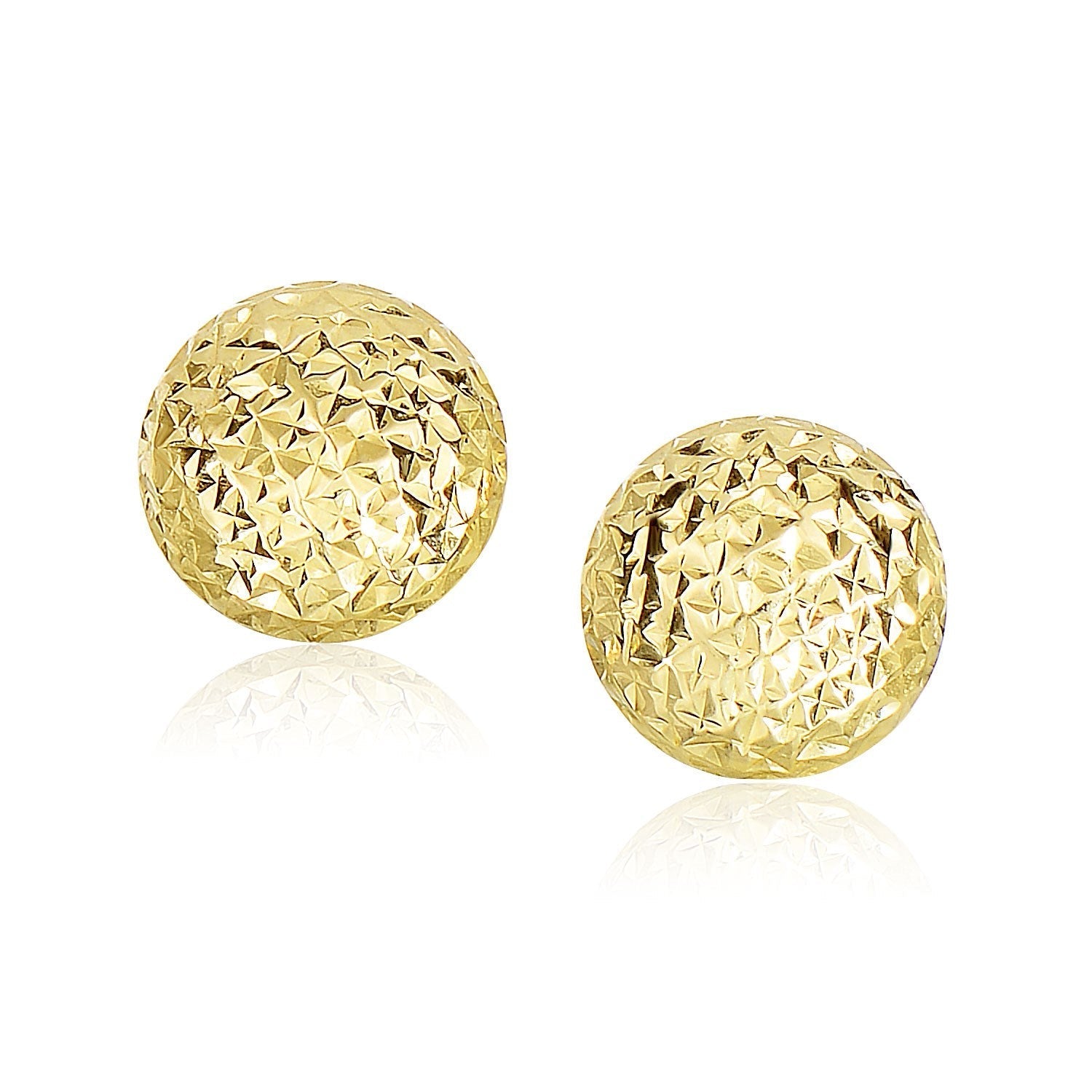 14k Yellow Gold Puff Round Earrings with Diamond Cuts Bids.com