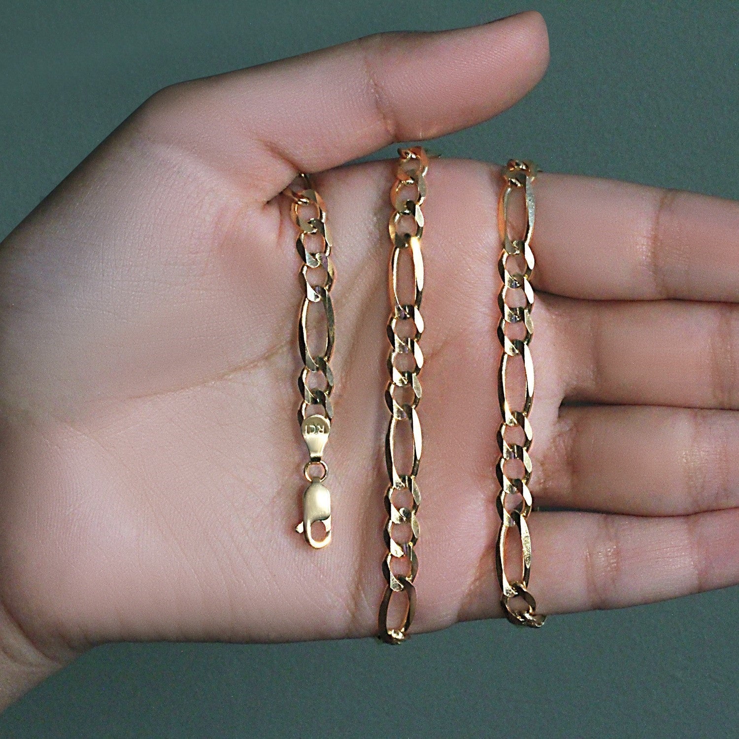 10K Yellow Gold Solid Figaro Chain (5.30 mm) Bids.com